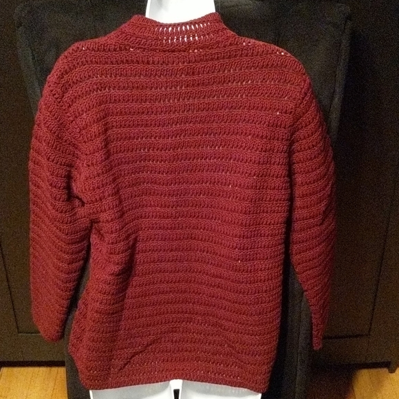 i.e. relaxed maroon crocheted sweater cardigan - Picture 2 of 4